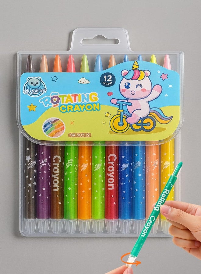 Skoolster Rolling Crayon Twistable Color Set | Non-Toxic Wax Crayons for Drawing & Coloring | Easy Grip| Toddlers & Children Bright &, Smooth Japanese Technology (Unicorn-12, Blue) - Image 1